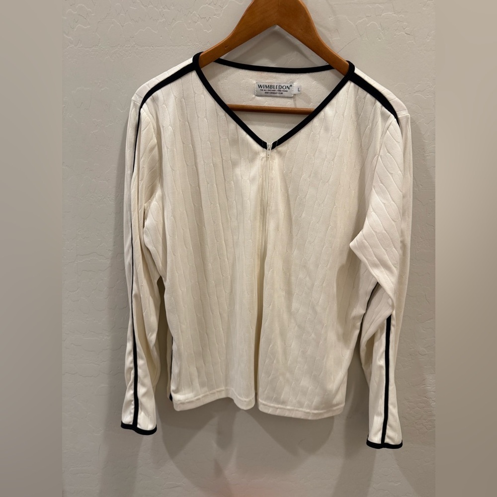 Vintage Official WIMBLEDON Zip-Front Ribbed Top - Size L